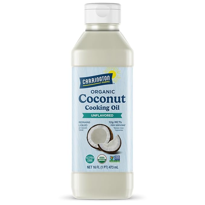 Carrington Farms Organic Liquid Coconut Cooking Oil, 16 Fl Oz ?밬nflavored, Unscented, High Smoke