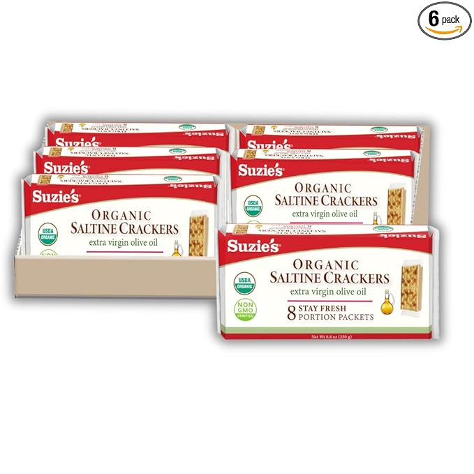 Suzie's Organic Saltines Crackers|Salted w/Extra Virgin Olive Oil|Low Saturated Fat|Healthy Gourmet