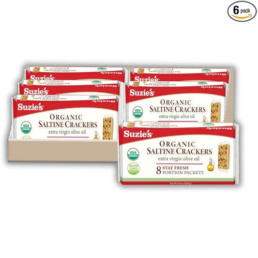 Suzie's Organic Saltines Crackers|Salted w/Extra Virgin Olive Oil|Low Saturated Fat|Healthy Gourmet