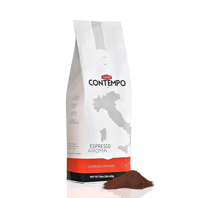 CAFFÉ CONTEMPO Italian Style Ground Espresso, Aroma Blend, 1 LB Fine Grind, Dark Roast, Freshly