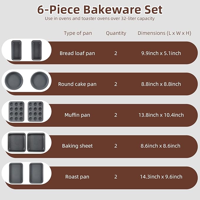 11-Piece Nonstick Baking Pans Set - Professional Grade Carbon Steel Bakeware with Premium Coating
