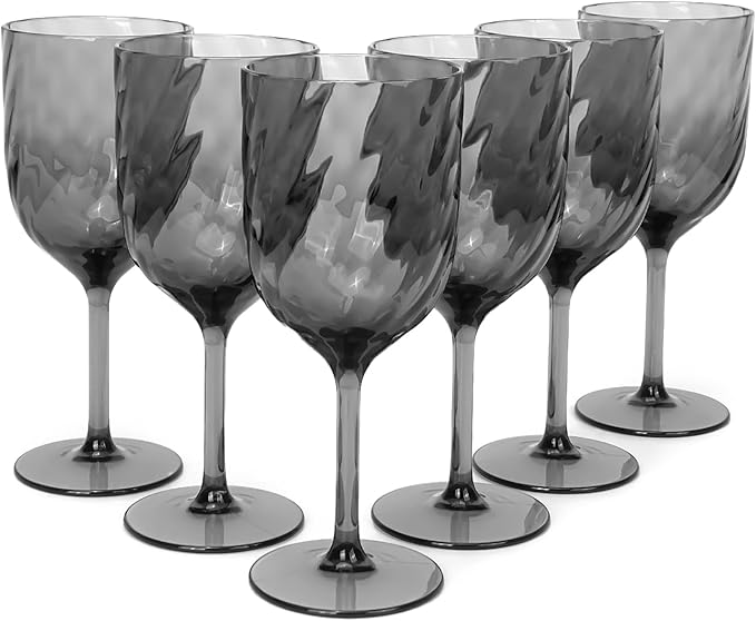 Yalin Set of 6 Unbreakable 15 oz Acrylic Plastic Wine and Water Tumbler Stackable Goblets. (Gray