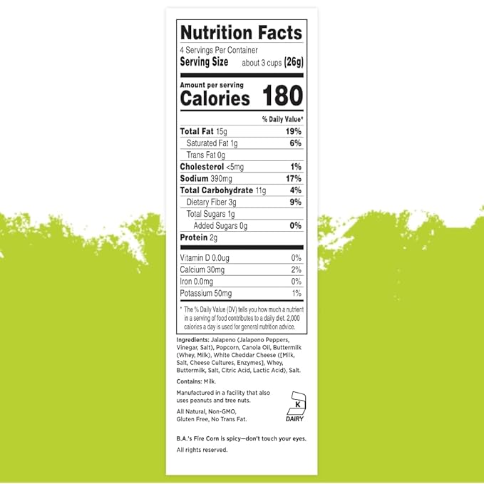 Fire Corn Popcorn Pack of 6 Real Jalapeno Popcorn with White Cheddar Flavor Gluten Free, Spicy