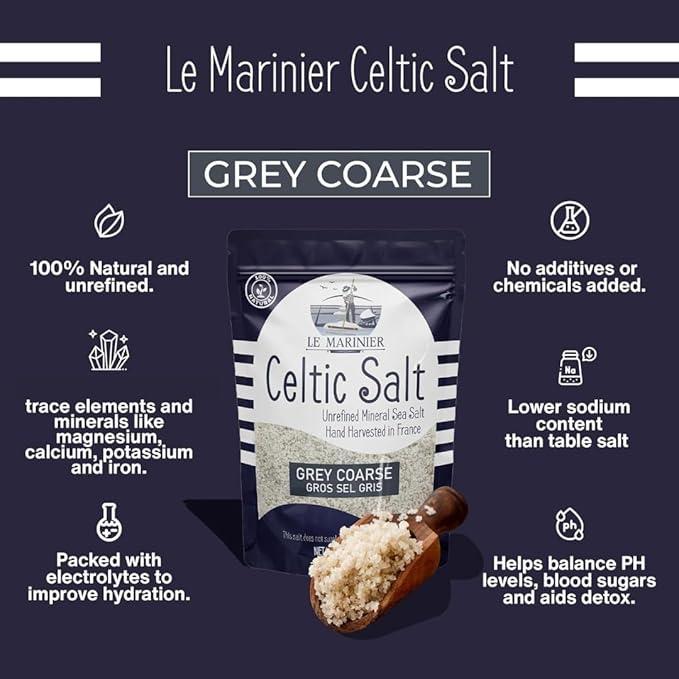 Le Marinier French Sea Salt Grey Coarse, 1.1lb - 18oz. Mineral Rich 100% Natural and Unrefined Sea