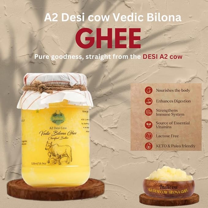 Indicow A2 Desi Cow Ghee, Clarified Butter | Grass Fed Cows | (1000ML(33.8oz), A2 Cow Ghee (Sahiwal