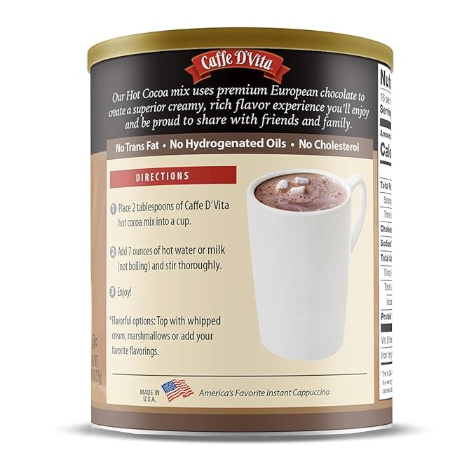 Caffe D'Vita Hot Cocoa Mix - Hot Chocolate Mix, Gluten Free, Low Fat, No Cholesterol, No