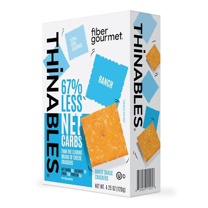 Fiber Gourmet Ranch Thinables Baked Cheese Crackers – Low Calorie, High Fiber Snack – 6g Net Carbs