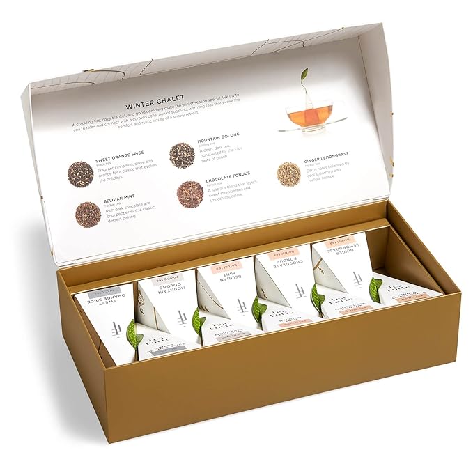 Tea Forte Winter Chalet Petite Presentation Box Tea Gift Set Sampler, 10 Count, 2 of Each Variety