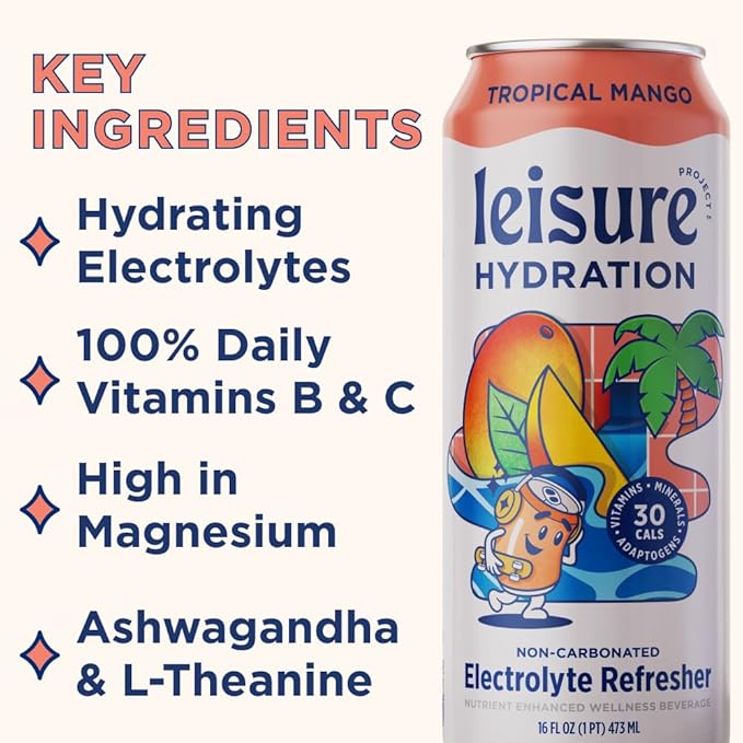 Leisure Hydration Non-Carbonated Electrolyte Refresher, Tropical Mango Flavor - Low Sugar Nutrient
