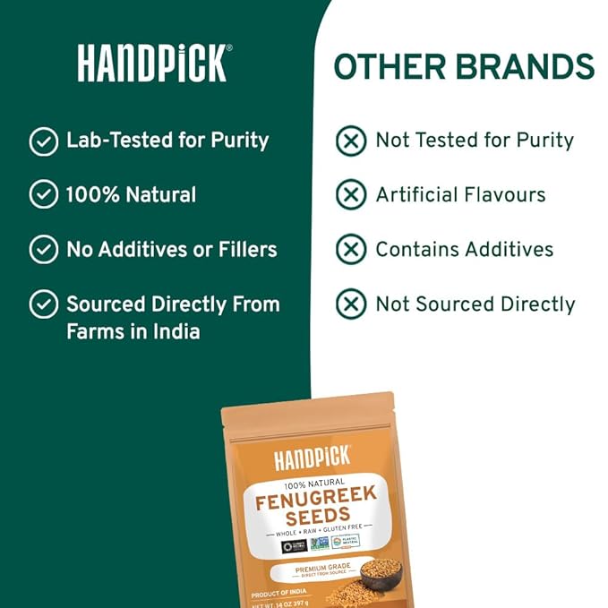 HANDPICK Fenugreek Seeds (14oz) ALL NATURAL Fenugreek - Indian Origin Whole Methi Seeds (Trigonella