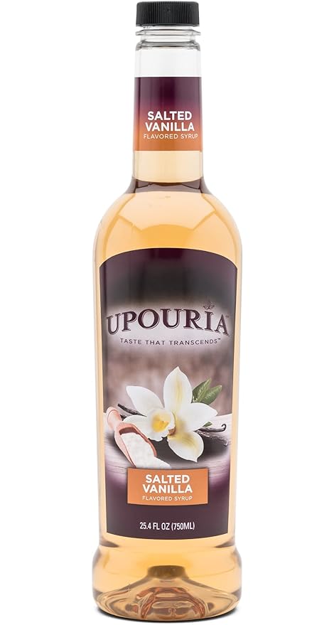 Upouria Salted Vanilla Syrup Flavoring, 100% Vegan, Gluten-Free, Kosher, 750ml bottle (Pack of 2)
