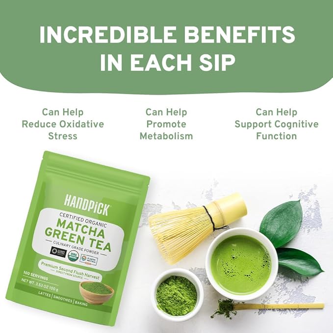 HANDPICK Japanese Organic Matcha Green Tea Powder (100 Servings) - Authentic Premium Second Flush