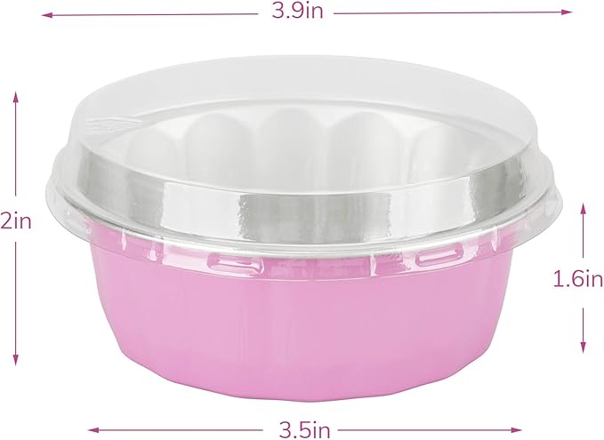 Beasea Disposable Ramekins with Lids Pink, 8oz 100 Pack Aluminum Cups for Baking, Aluminum Foil