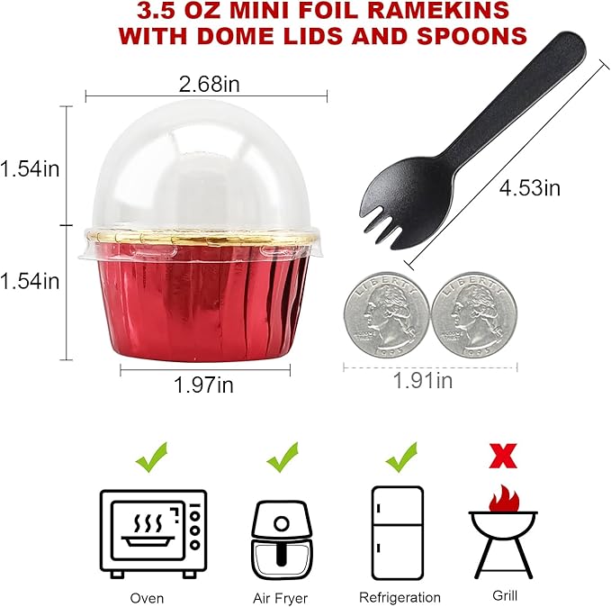 Foil Cupcake Liners with Dome Lids 100Pack,Free-Air 3.5Oz Cups for Baking,Disposable Ramekins