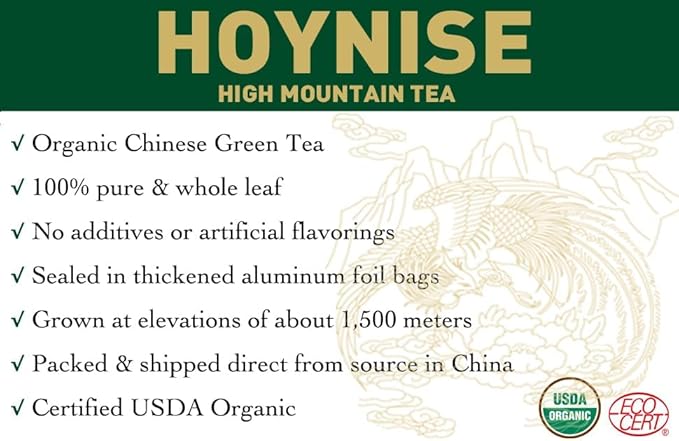 HOYNISE - USDA Organic Green Tea Loose Leaf - High Antioxidant - Zero Artificial Flavorings &