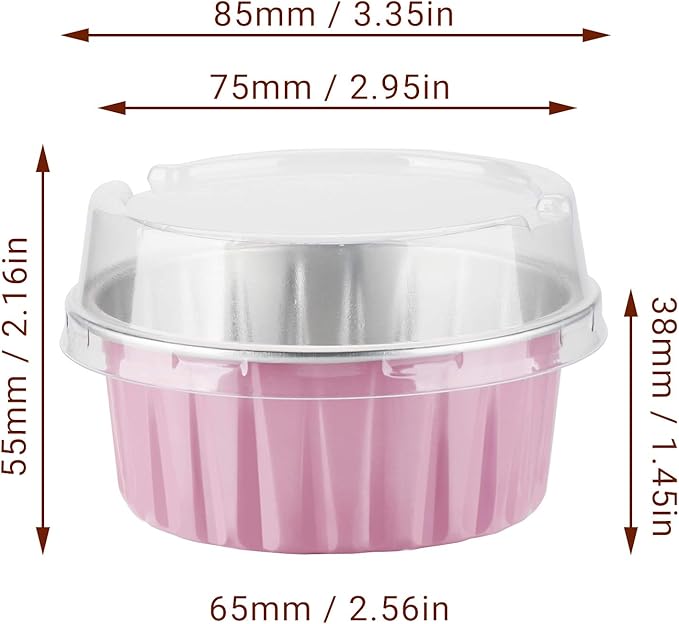 EUSOAR Foil Ramekins Disposable, 60Packs 5oz Baking Cups with Lids Aluminum Foil Mini Cupcake