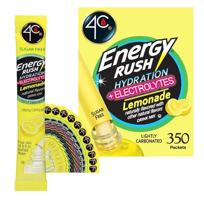4C Powder Energy Rush Stix, Energy Rush - Lemonade Electrolyte 350 Count, Bulk Buy, Singles Stix