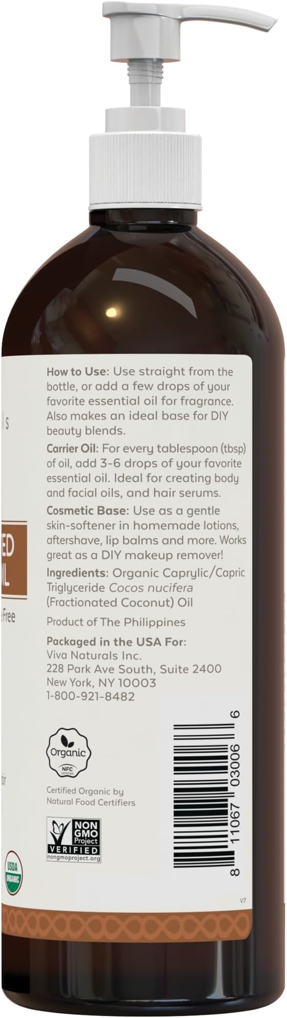 Viva Naturals Organic Fractionated Coconut Oil - Skin & Hair Moisturizer, Relaxing Massage and Body