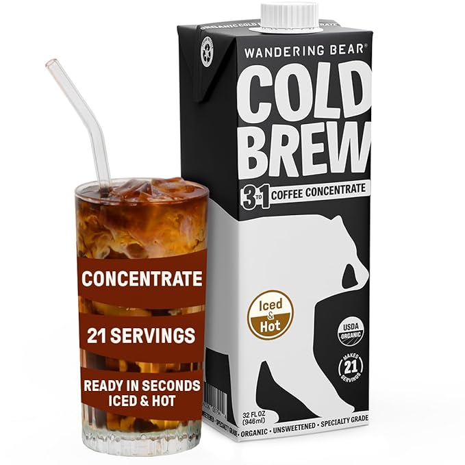 Wandering Bear Organic Unsweetened Extra Strong Cold Brew in a Box Coffee, Shelf-Stable, 21
