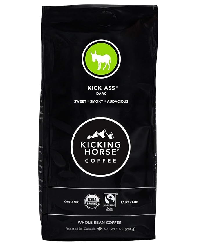 Kicking Horse Coffee, Kick Ass, Dark Roast, Whole Bean, 10 oz - Certified Organic, Fairtrade