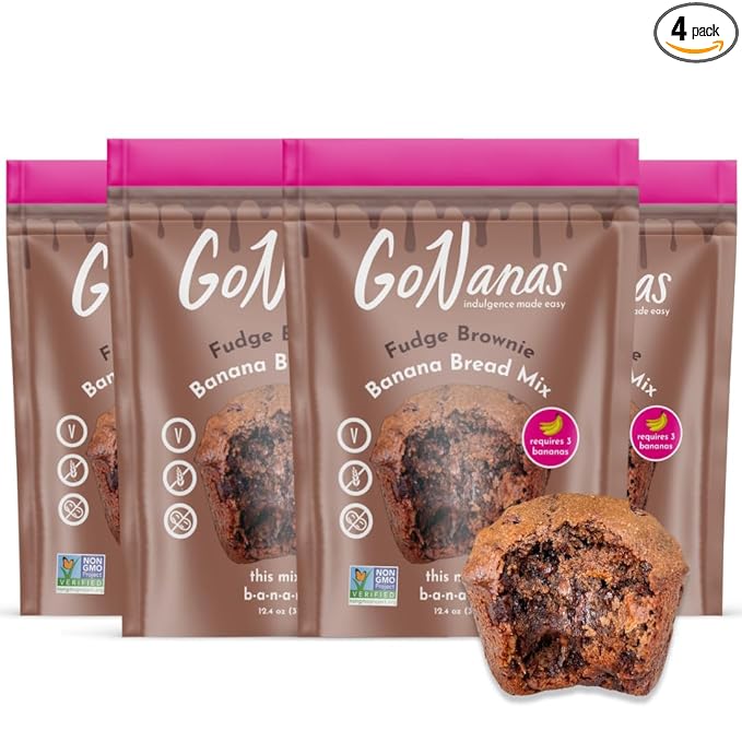 GoNanas Fudge Brownie Oat Flour Banana Bread Mix, Suitable for Plant Based Vegan Diets, Gluten Free