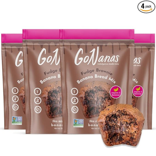 GoNanas Fudge Brownie Oat Flour Banana Bread Mix, Suitable for Plant Based Vegan Diets, Gluten Free