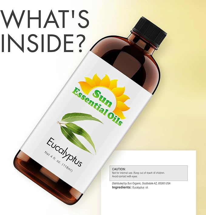 Sun Essentials Oils - 4 oz Eucalyptus Essential Oil with Dropper for Diffuser, Skin, Aromatherapy