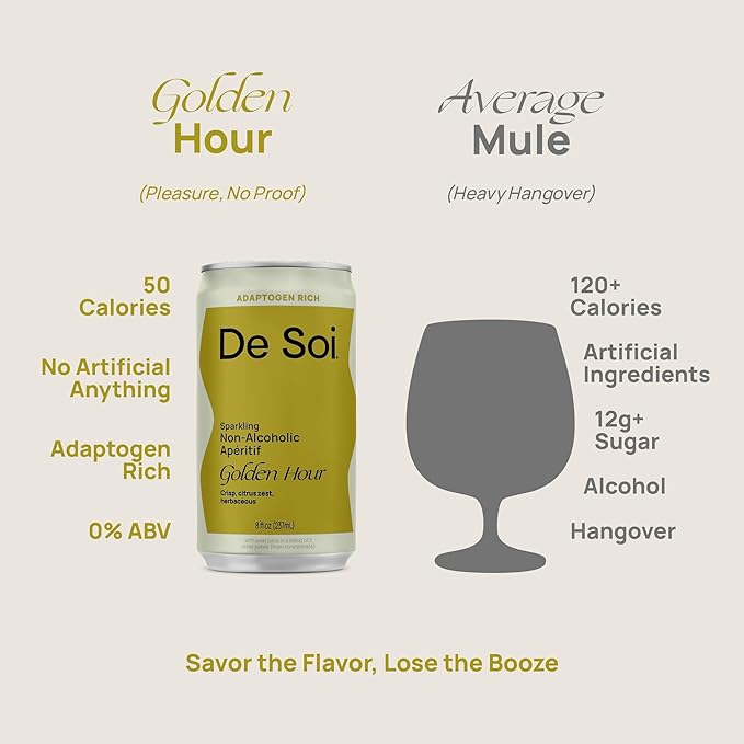 De Soi Golden Hour Mocktails NA Drinks 8 fl oz (12-pack) - Adaptogen Drink, Sparkling Drink with