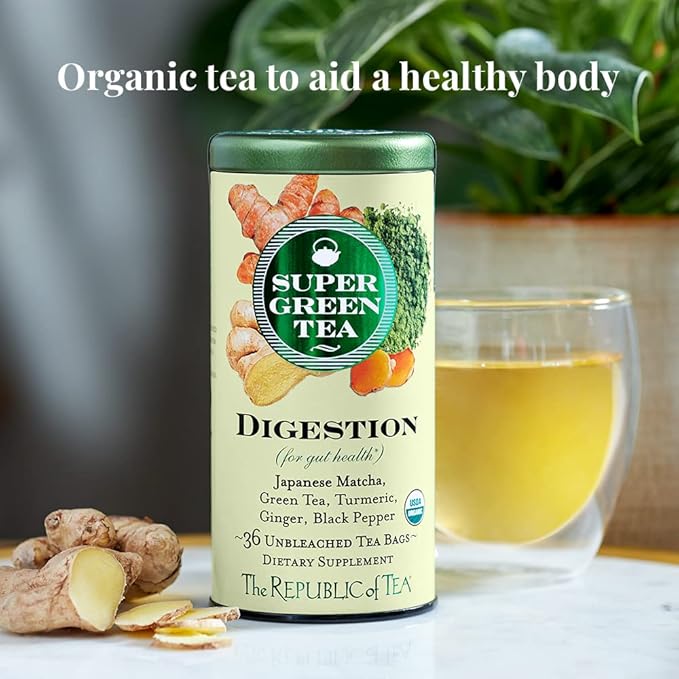 The Republic of Tea - Organic Digestion SuperGreen Tea Refill Bag, 36 Tea Bags, Naturally