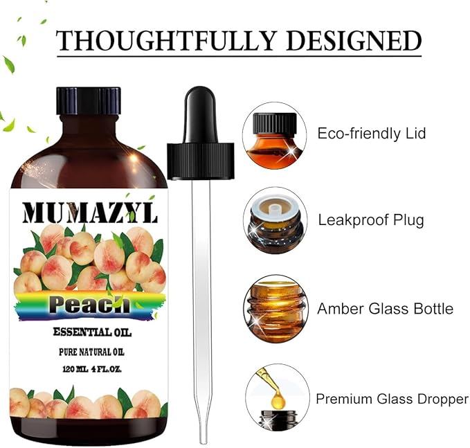 Peach Essential Oil, Peach Oil 4 Fl Oz 120ML for Diffuser Humidifier Yoga Cleaning DIY Candle Soap