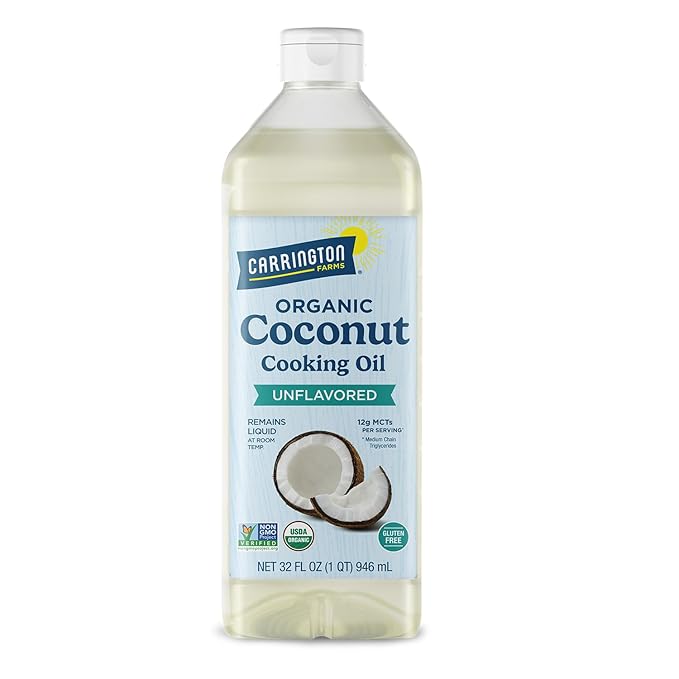 Carrington Farms Organic Liquid Coconut Cooking Oil, 32 Fl Oz ?밬nflavored, Unscented, High Smoke