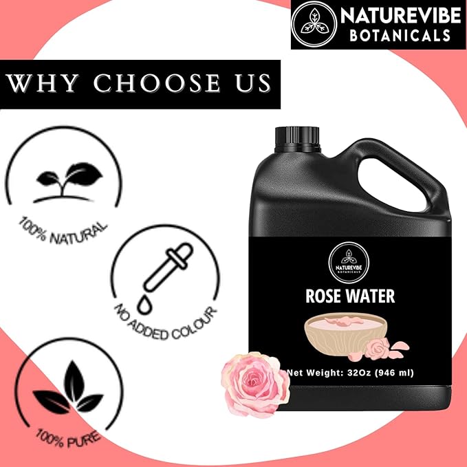 Naturevibe Botanicals Pure Rose Water Toner 32 oz ??Hydrating Facial Mist & Hair Spray | 100%