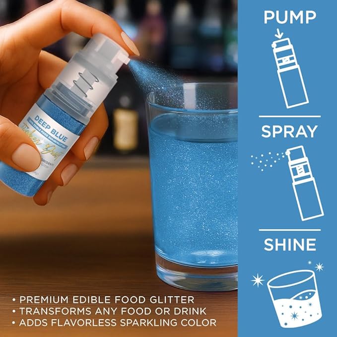 Bakell - Deep Blue Tinker Dust (4g, 1x Mini Spray Pump) Edible Glitter for Food, Desserts, and