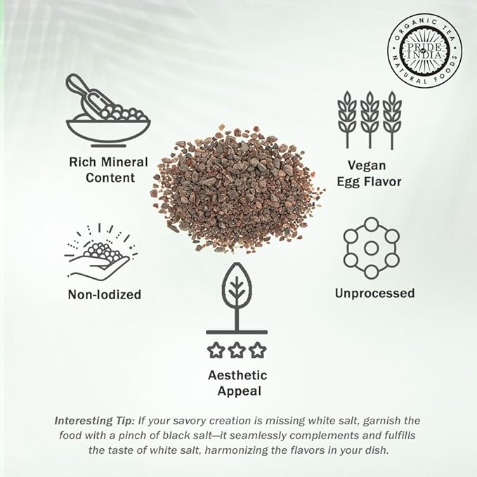 Pride Of India- Himalayan Black Rock Salt, Coarse Grind, (4.4 oz)- Kala Namak, Contains 84+