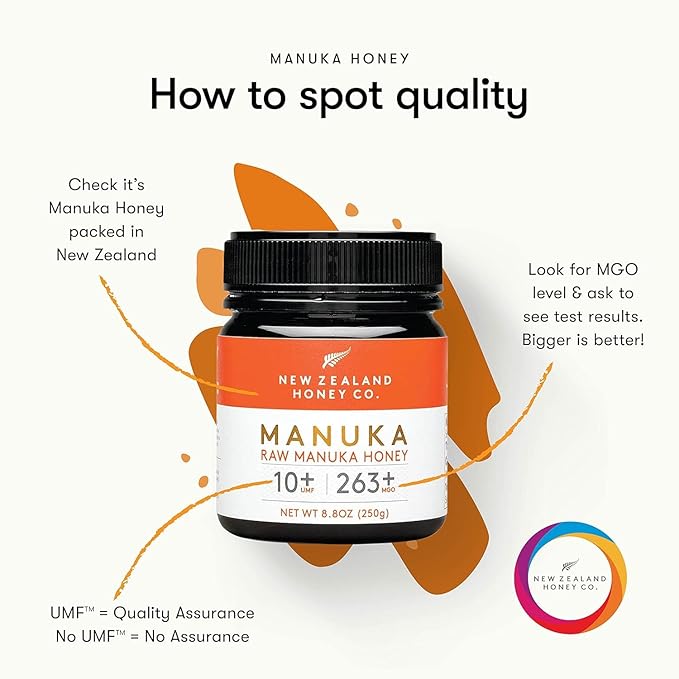New Zealand Honey Co. Raw Manuka Honey UMF 10+ | MGO 263+, 8.8oz / 250g | Organic Medical Grade