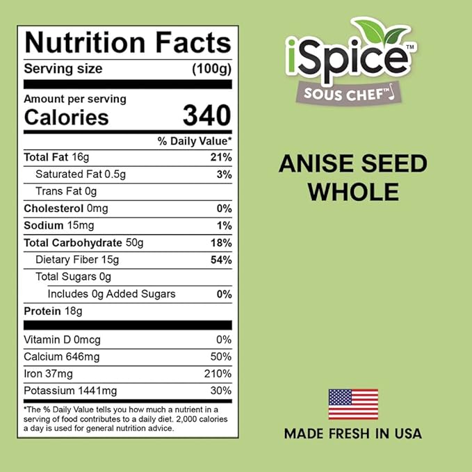 iSpice - Anise Seed Whole, Anise Seeds for Baking Cooking and Tea, 5.1oz (144g)