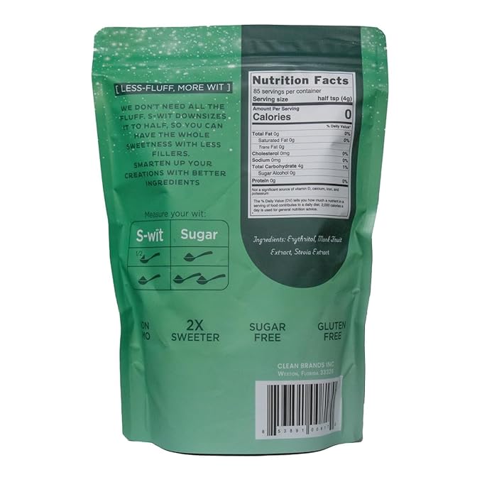 S-wit - Erythritol, Monk Fruit & Stevia Blend, 2X Sugar Replacement, Natural Sweetener