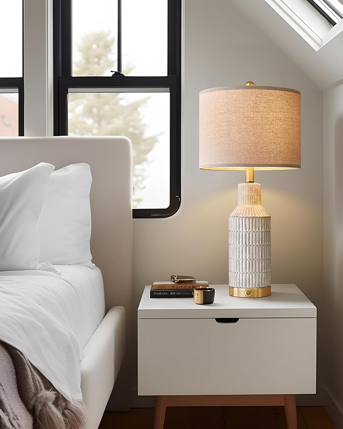 25" Modern 3-Way Dimmable Touch Control with USB A+C Ceramic Lamps Set of 2 Table Lamp for Living
