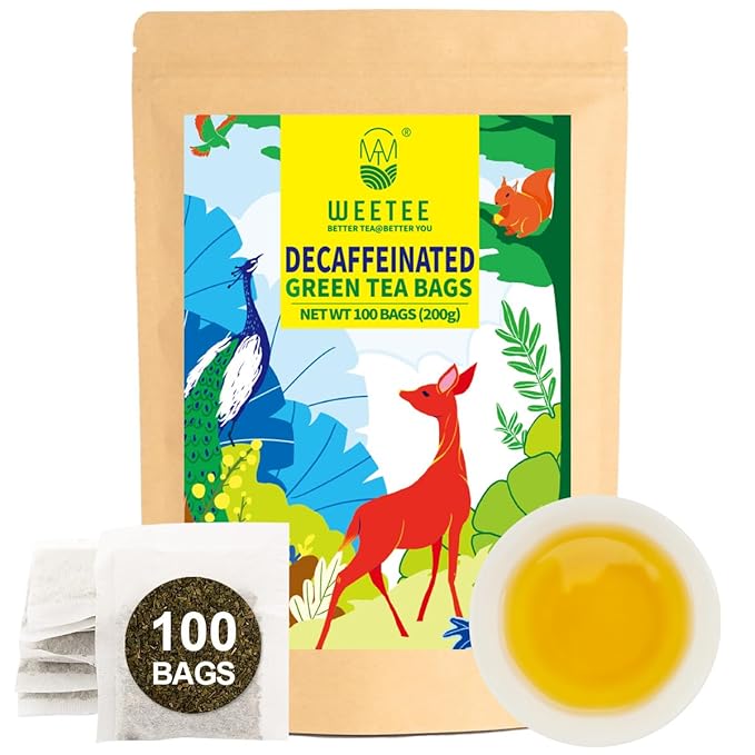 WT WEETEE Decaf Green Tea Bags, 100 Count CO2-Decaffeinated Green Tea, Drink All Day | Super