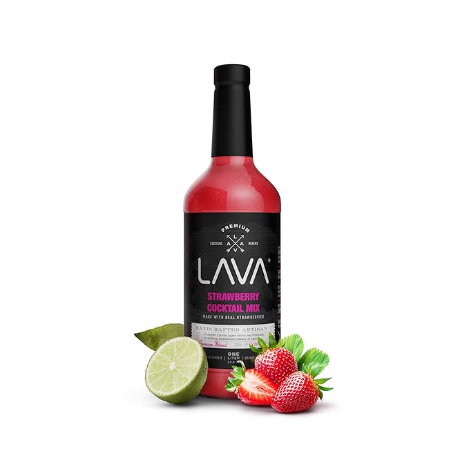 LAVA Premium Strawberry Margarita Mix Strawberry Daiquiri Mix, Made with Real Strawberries, Agave