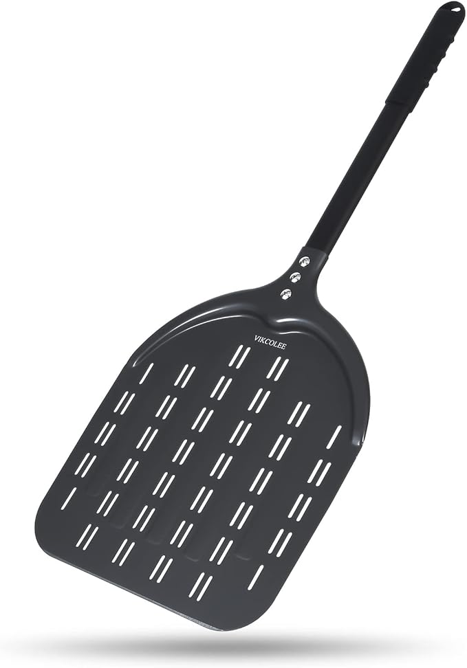 Perforated Pizza Peel, 12 x 14 Inch Rectangular Pizza Turning Peel, Professional Anodized Aluminum