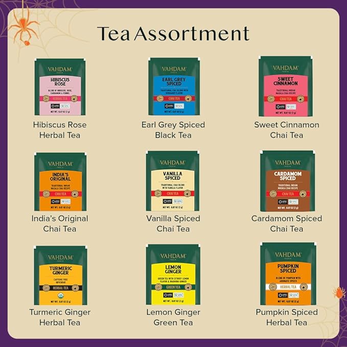 VAHDAM, Limited Edition Halloween Tea Gift Basket | 9 Premium Variety Pyramid Tea Bags | Halloween