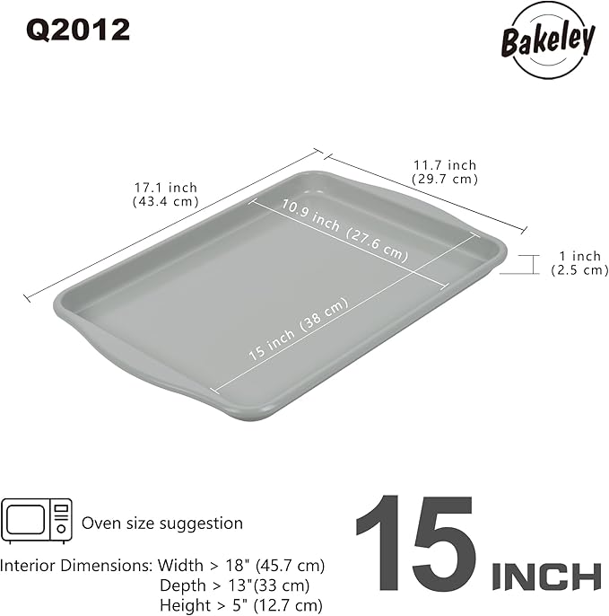 15-Inch Baking Sheet Pan, Non-Stick Carbon Steel Naturally Slick Ceramic Coating Rimmed Cookie