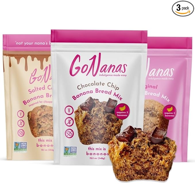 GoNanas Banana Bread Mix Variety Pack. Vegan, Gluten Free Healthy Snacks. Oat Flour Banana Bread or