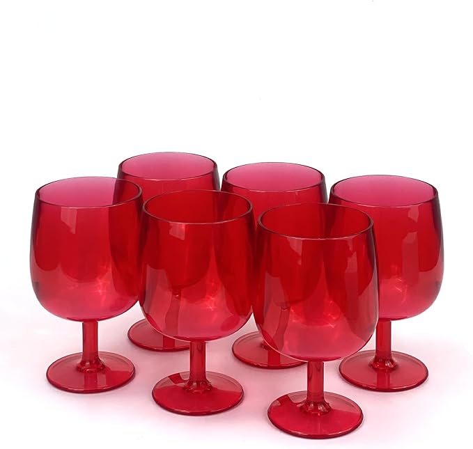 Yalin Set of 6 Unbreakable 12 oz Acrylic Plastic Wine and Water Tumbler Stackable Goblets. (Red, 12