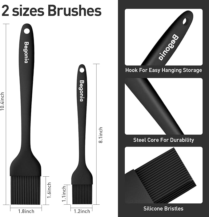 Pastry Brush-Begonia Silicone Basting Brush for Cooking,2pcs 10+8 in Heat Resistant Food Brushes