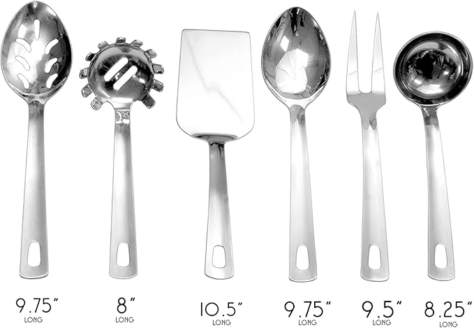 Darware Complete Serving Set (6-Piece, Silver); w/Pasta Server, Fork, Slotted Spoon, Ladle, &