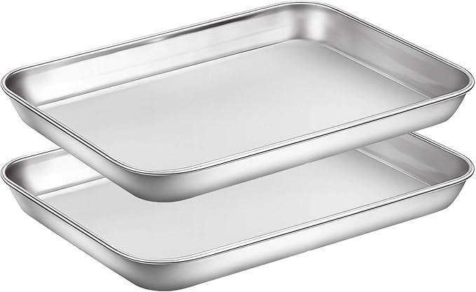 Wildone Baking Sheet Set of 2 - Stainless Steel Cookie Sheet Baking Pan, Size 9 x 7 x 1 inch, Non