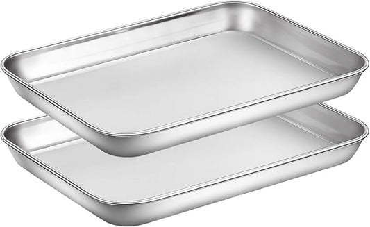 Wildone Baking Sheet Set of 2 - Stainless Steel Cookie Sheet Baking Pan, Size 9 x 7 x 1 inch, Non