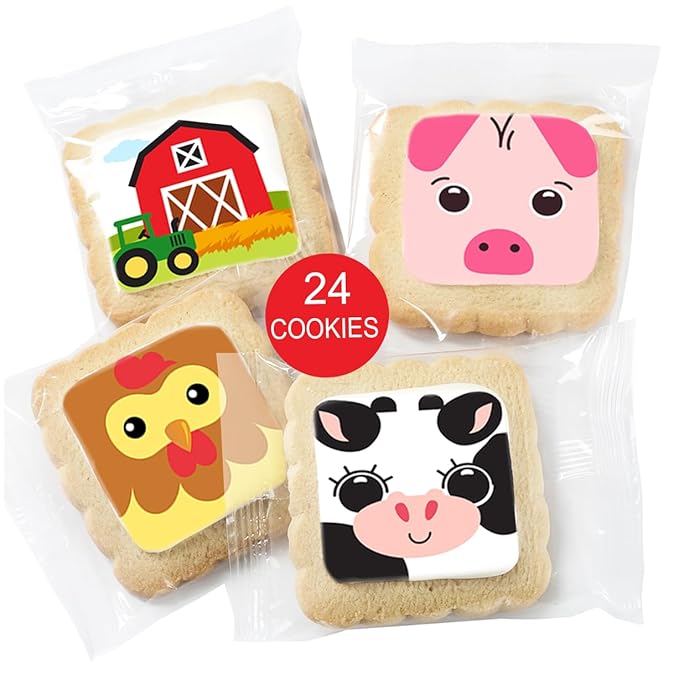 Farm Animal Cookies 24 Pack Party Favors Decorated Bulk | INDIVIDUALLY WRAPPED Sugar Cookies | Barn